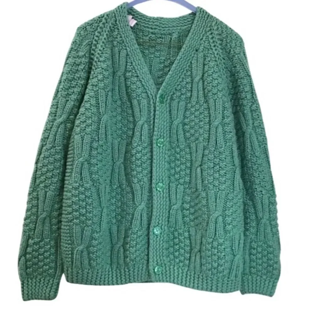 Cable Knit Cardigan, Green Teal